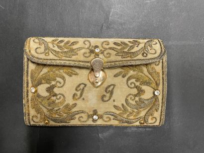 null Wallet, Second Empire, cream velvet decorated with scrolls of foliage embroidered...