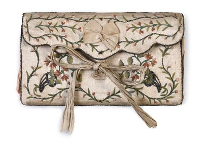 Embroidered gusseted pouch, Louis XV period,...
