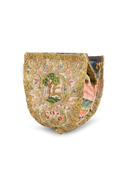 null Precious embroidered purse, early eighteenth century, cream gros de Tours embroidered...