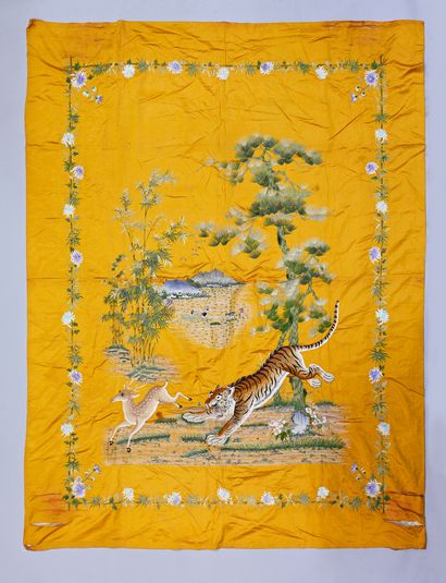 Tiger embroidered hanging, Indochina, first...