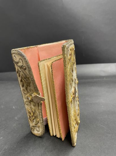 null Wallet, Second Empire, cream velvet decorated with scrolls of foliage embroidered...