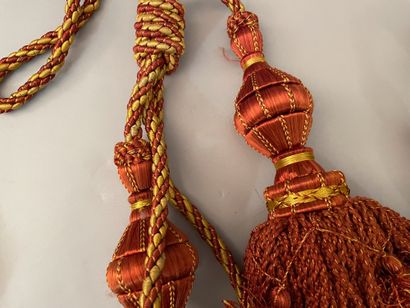 null Three sets of cabled tassel tiebacks, two similar Louis XIV style cabled tiebacks...