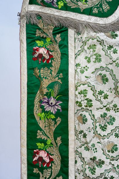 null Composite brocade, 18th-19th centuries, cream, green and gold lampas with a...