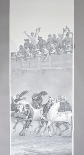 null The horse races, part of panoramic decoration, manufacture Zuber, impression...