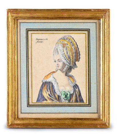 null Ensemble de huit gravures de mode illustrant les coiffures féminines, 1780-1789...