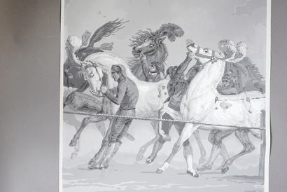 null The horse races, part of panoramic decoration, manufacture Zuber, impression...