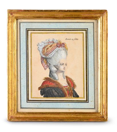 null Ensemble de huit gravures de mode illustrant les coiffures féminines, 1780-1789...