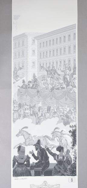 null The horse races, part of panoramic decoration, manufacture Zuber, impression...
