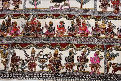 null Panneau de tenture, en kalamkari , Inde du sud, début du XXe siècle, toile de...