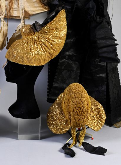 null Two opulent embroidered headdresses, Silesia, first half of the 19th century,...