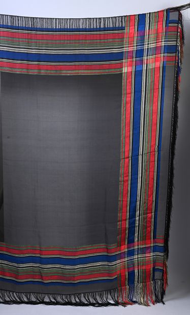 null Grenadine shawl, Second Empire period, shaped silk gauze, the plain black field,...