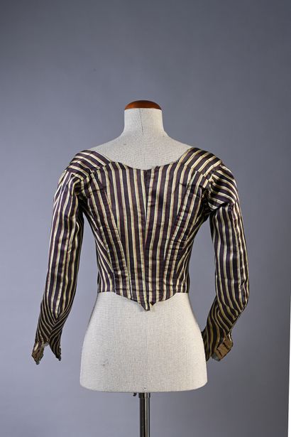 null Caraco or dress bodice, late eighteenth century, whalebone caraco in striped...