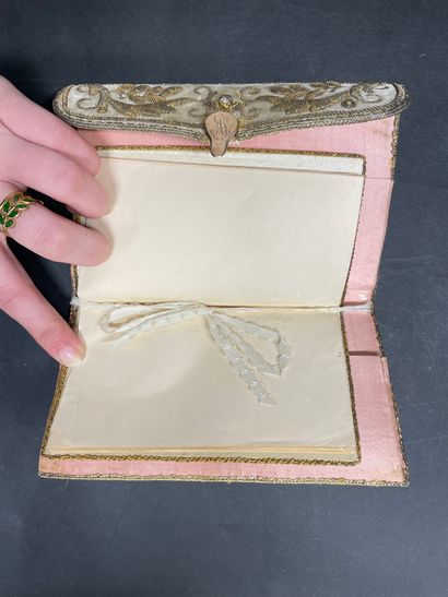 null Wallet, Second Empire, cream velvet decorated with scrolls of foliage embroidered...