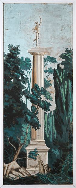 null Gardens of Bagatelle, two strips of panoramic wallpaper, Manufacture Dufour...