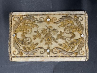 null Wallet, Second Empire, cream velvet decorated with scrolls of foliage embroidered...