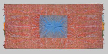 Long cashmere shawl, circa 1845, blue central...