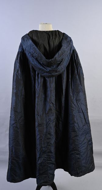 null Hooded mantle, mid-19th century, lightly quilted mantle in midnight blue changeable...