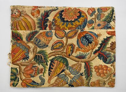 null Rare sac en tapisserie au petit point, début du XVIIIe siècle, broderie laine...