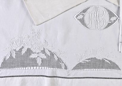 null Bed set, sheet and two pillowcases embroidered, 1st third of the twentieth century.
The...