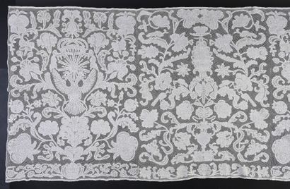 null Devant d'autel à l'aigle bicéphale, fuseaux, Italie du Nord, XIXe siècle.
Dentelle...