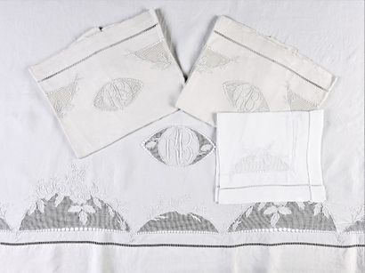 Bed set, sheet and two pillowcases embroidered,...