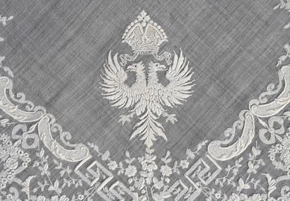 null Somptueux mouchoir brodé à l'aigle bicéphale couronné, 2nde moitié du XIXe siècle.
Mouchoir...