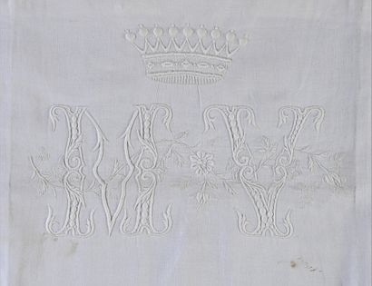 null Pillowcase embroidered with the county crown, late nineteenth century.
Square...