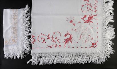 null Tablecloth embroidered in Beauvais stitch, dragons and swans facing each other,...