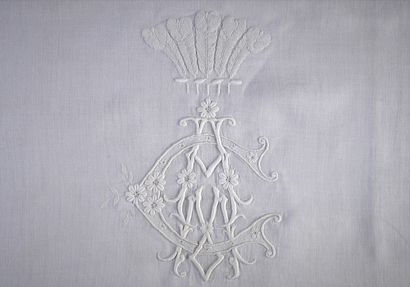null Taie d'oreiller brodée, couronne d'Empire, 2nde moitié du XIXe siècle.
Taie...