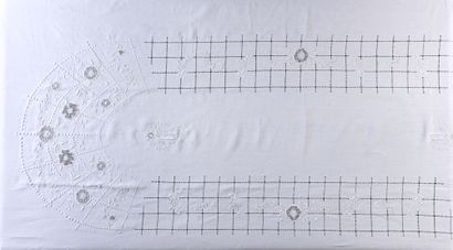 null Service de table brodé, nappe et douze serviettes, 1ère moitié du XXe siècle.
Nappe...