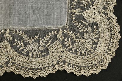 null Handkerchief in Alençon, needle, France, circa 1860-80.

Decorated with soft...