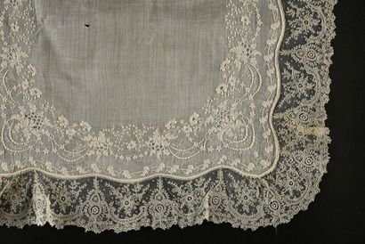 null Very large embroidered bridal handkerchief, Point de Gaze, mid-19th century....