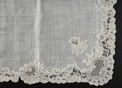 null Three handkerchiefs, embroidery and lace, late 19th century.

One framed with...