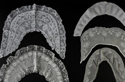 null Six collars in white embroidery, 19th century.

In linen hand-threaded very...