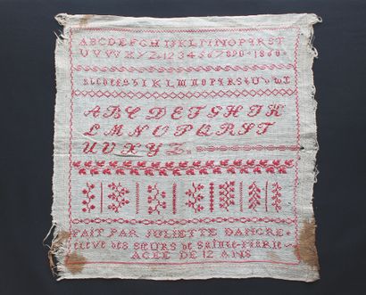 null A finely embroidered alphabet book, 1860.

Beautiful finely embroidered alphabet...