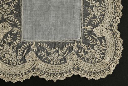 null Handkerchief in Alençon, needle, France, circa 1860-80.

Decorated with soft...