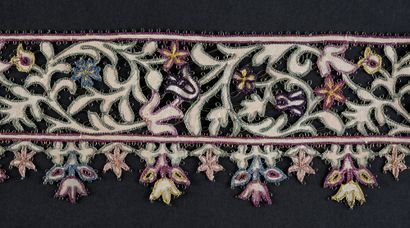 null Metallic bobbin lace, polychrome cut point, 17th and 19th century.

Three borders...