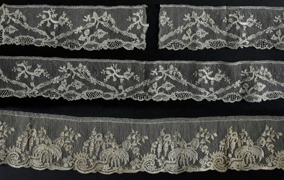 null Cinq bordures en dentelle d'Alençon, aiguille, 1ère moitié du XIXe siècle.

A...