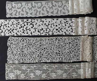 Four bobbin lace ruffles, Flanders or Italy,...