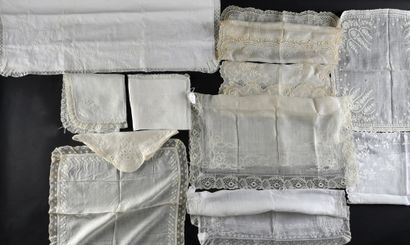null Ten embroidered or figured handkerchiefs, 19th century.

In handloom thread...