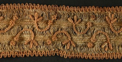 null Facing in straw trimmings, early 20th century.

Three long strips of straw (or...