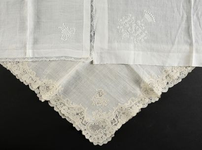 null Three handkerchiefs, embroidery and lace, late 19th century.

One framed with...