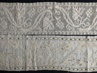 null Border with vase and fantastic flowers, embroidery and cut stitch, early 17th...