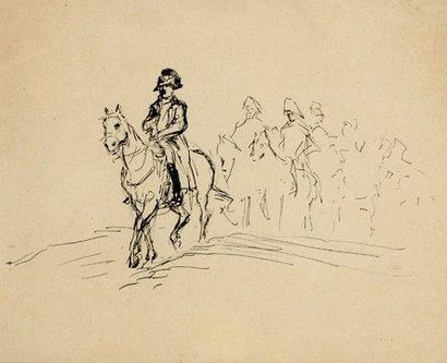WAGNIEZ Paul (1876-1935), attribué à Napoléon à cheval en campagne. Dessin à la plume,...
