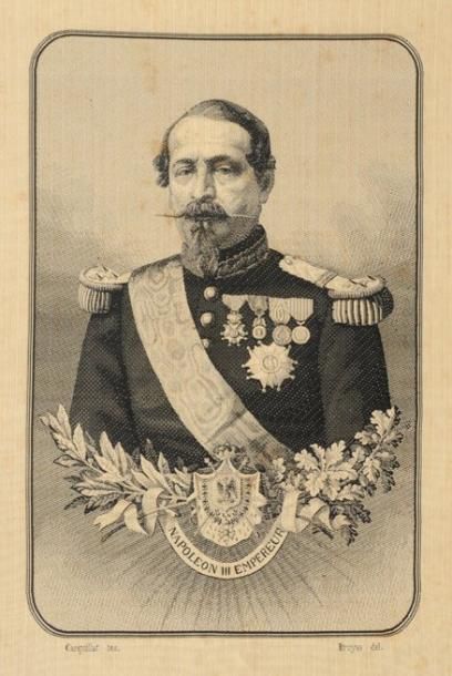 null Napoléon III, empereur des Français. Portrait tissé, en grisaille représentant...