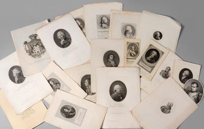 null Lot de 46 gravures diverses comprenant des portraits des rois de France Louis...