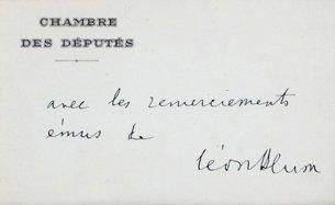 BLUM Léon (1872-1950) Carte de correspondance à en-tête de la Chambre des Députés,...