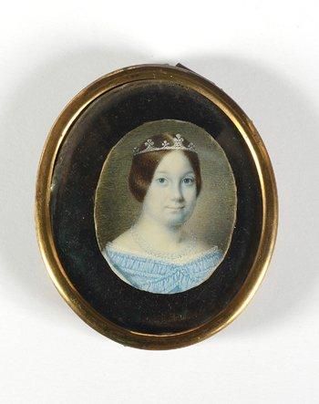 null Isabelle II, reine d'Espagne (1830-1904). Miniature ovale, peinte sur ivoire,...
