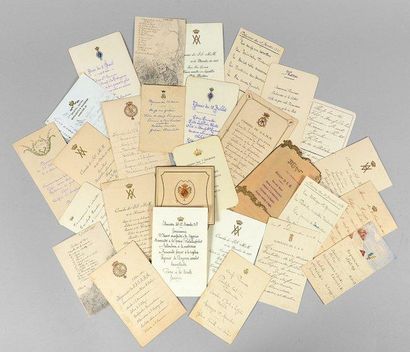 Espagne-Orléans. Belle collection de 28 menus royaux, sur bristol imprimé et manuscrit,...