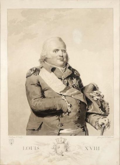 null Louis XVIII, roi de France (1814-1824). Belle gravure à l'aquatinte signée P....